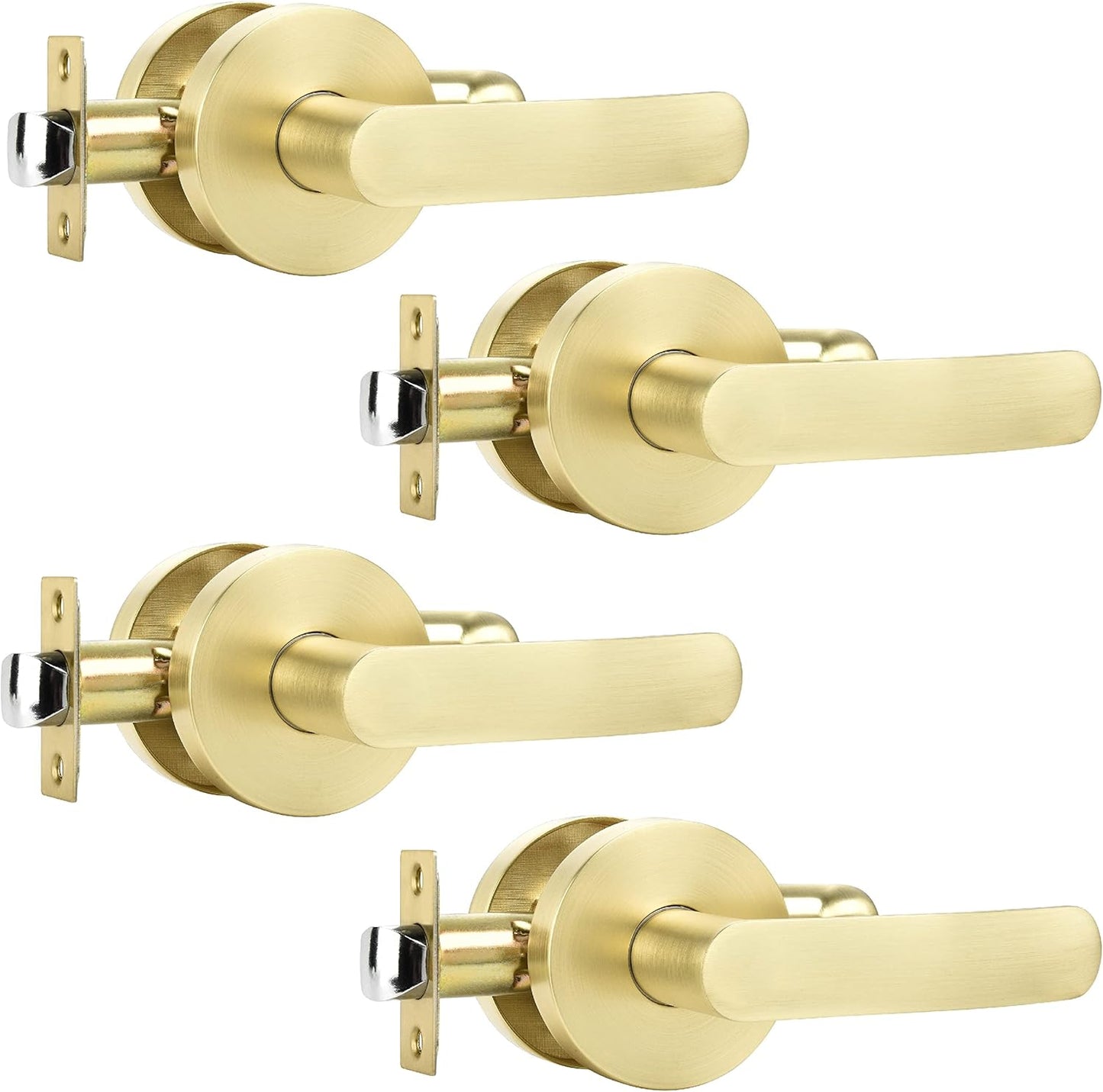 4 Pack Leydebong Non-Locking Passage Door Knobs in Light Gold Finish - Heavy Duty Modern Door Levers for Hallway Closet