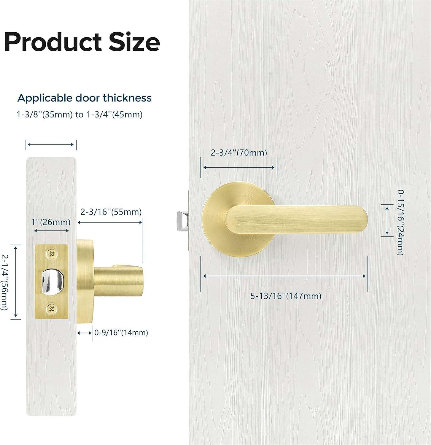 4 Pack Leydebong Non-Locking Passage Door Knobs in Light Gold Finish - Heavy Duty Modern Door Levers for Hallway Closet
