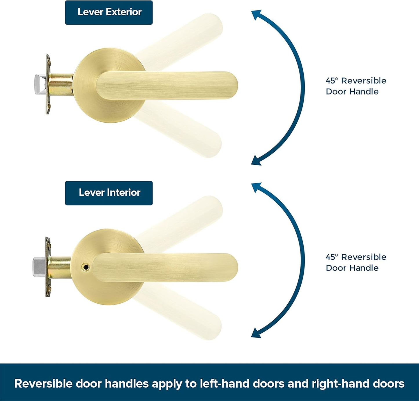 4 Pack Leydebong Non-Locking Passage Door Knobs in Light Gold Finish - Heavy Duty Modern Door Levers for Hallway Closet