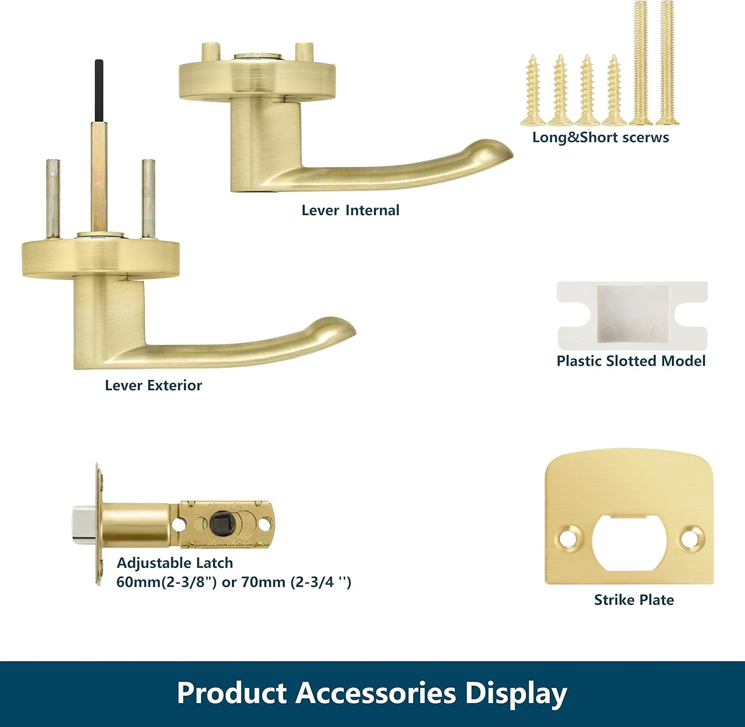 4 Pack Leydebong Non-Locking Passage Door Knobs in Light Gold Finish - Heavy Duty Modern Door Levers for Hallway Closet