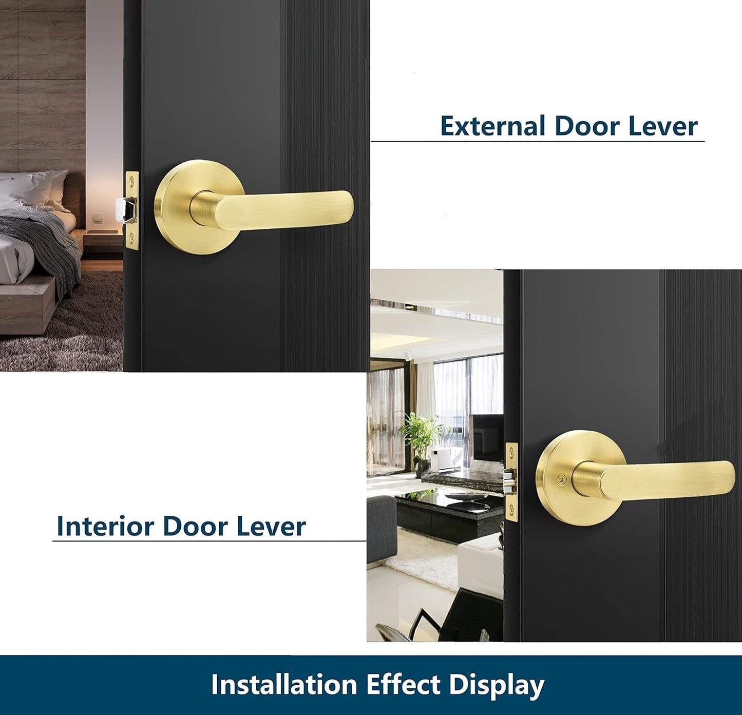 4 Pack Leydebong Non-Locking Passage Door Knobs in Light Gold Finish - Heavy Duty Modern Door Levers for Hallway Closet