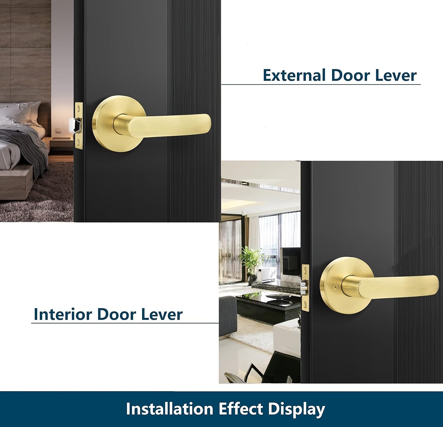 4 Pack Leydebong Non-Locking Passage Door Knobs in Light Gold Finish - Heavy Duty Modern Door Levers for Hallway Closet