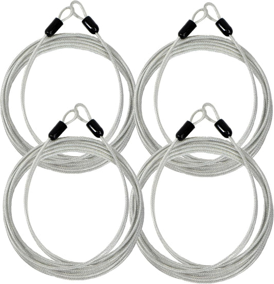 4 Pack Lumintrail 4ft Braided Steel Coated Security Cable with Double Loop - 3mm Thickness - Ideal for Luggage Locks