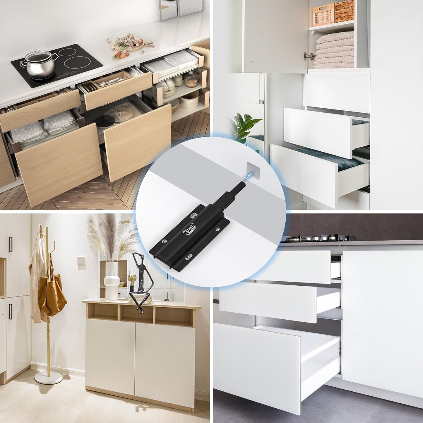 4 Pack Magnetic Push Latches for Cabinet Doors - Jiayi Touch Release Kitchen Door Closure Hardware, Black - WildKart