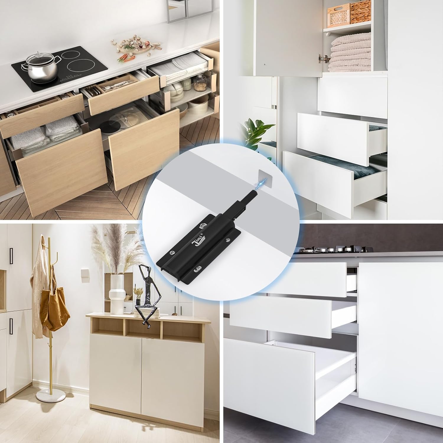 4 Pack Magnetic Push Latches for Cabinet Doors - Jiayi Touch Release Kitchen Door Closure Hardware, Black - WildKart