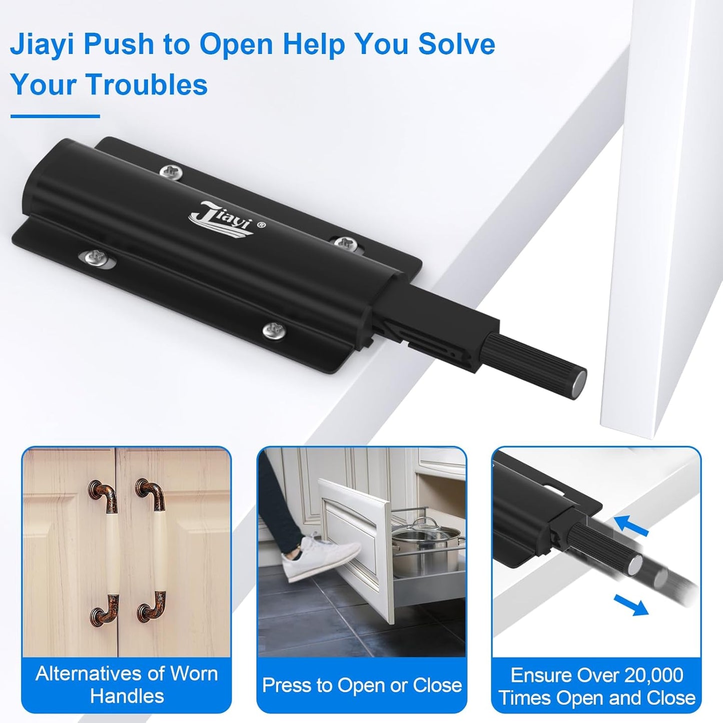 4 Pack Magnetic Push Latches for Cabinet Doors - Jiayi Touch Release Kitchen Door Closure Hardware, Black - WildKart
