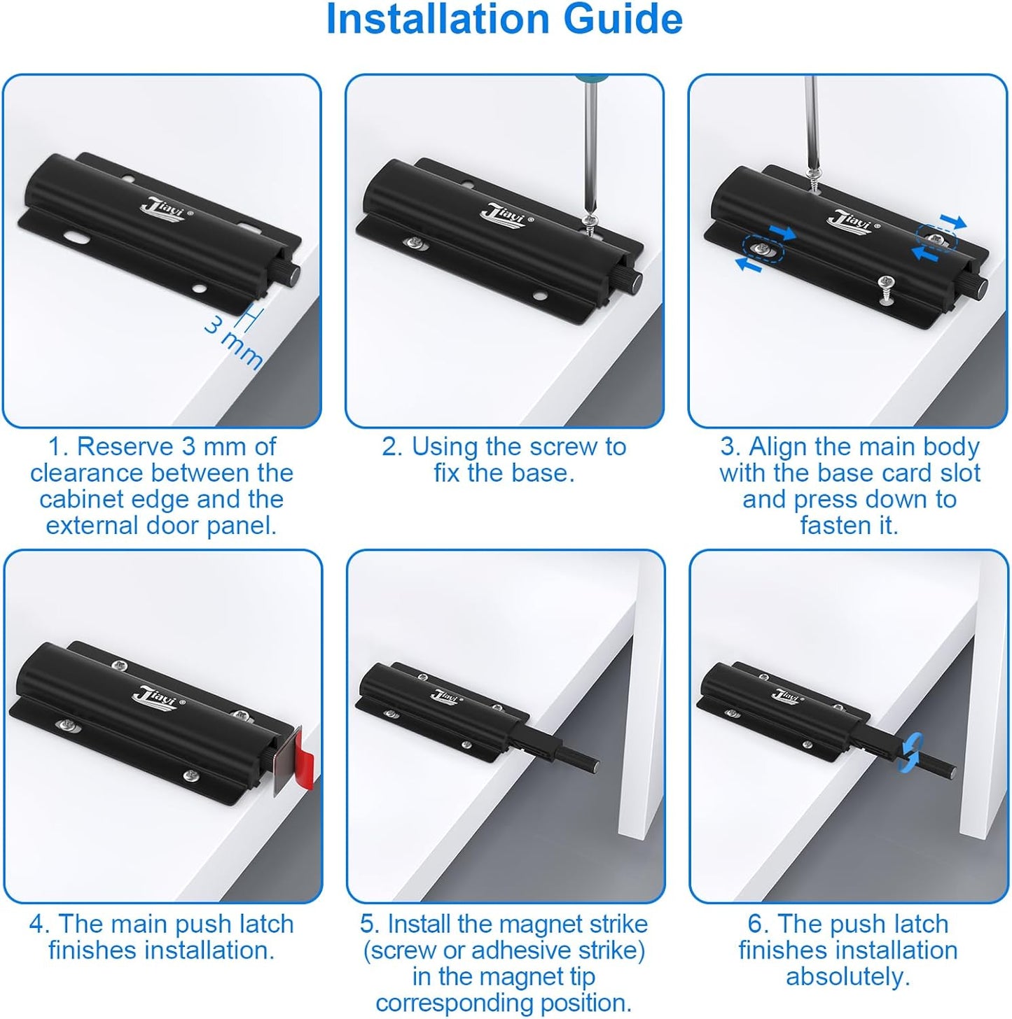 4 Pack Magnetic Push Latches for Cabinet Doors - Jiayi Touch Release Kitchen Door Closure Hardware, Black - WildKart