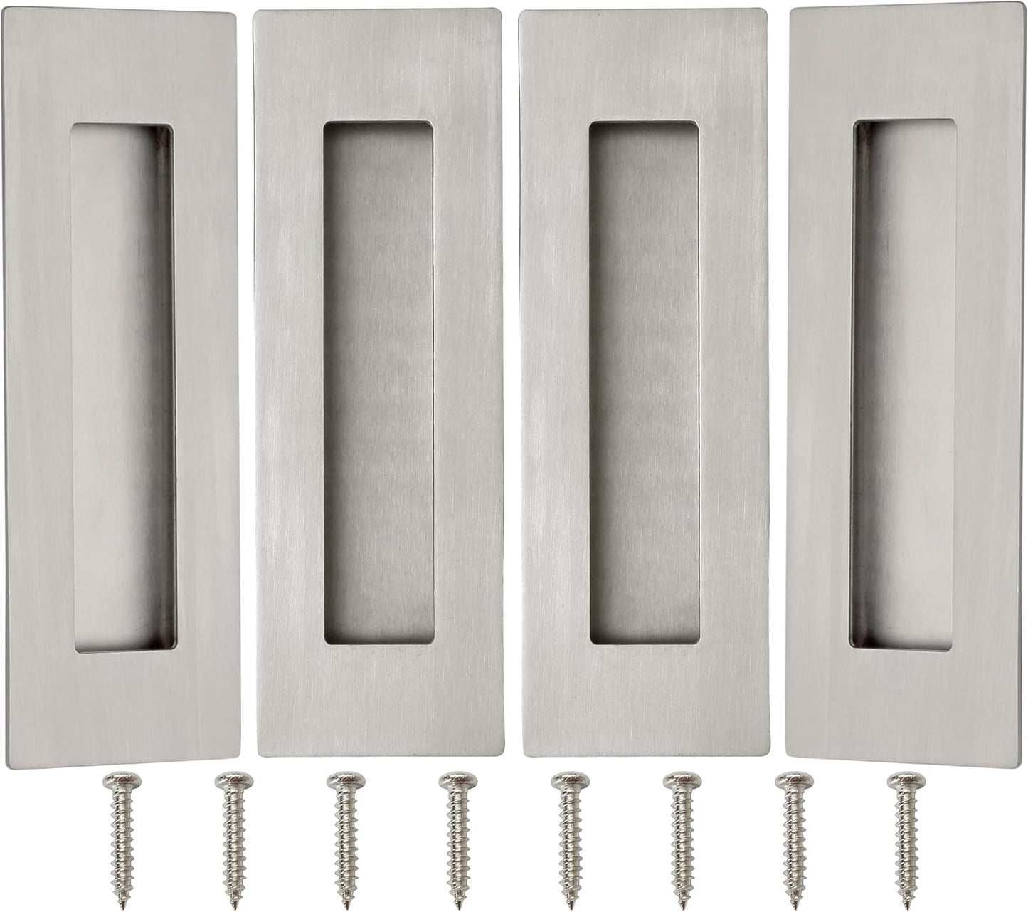 4 Pack, Malimali 6 Inch Brushed Stainless Steel Recessed Finger Flush Pulls for Pocket Door, Barn Door, Closet Sliding Door - Rectangular Door Pulls Hardware - WildKart