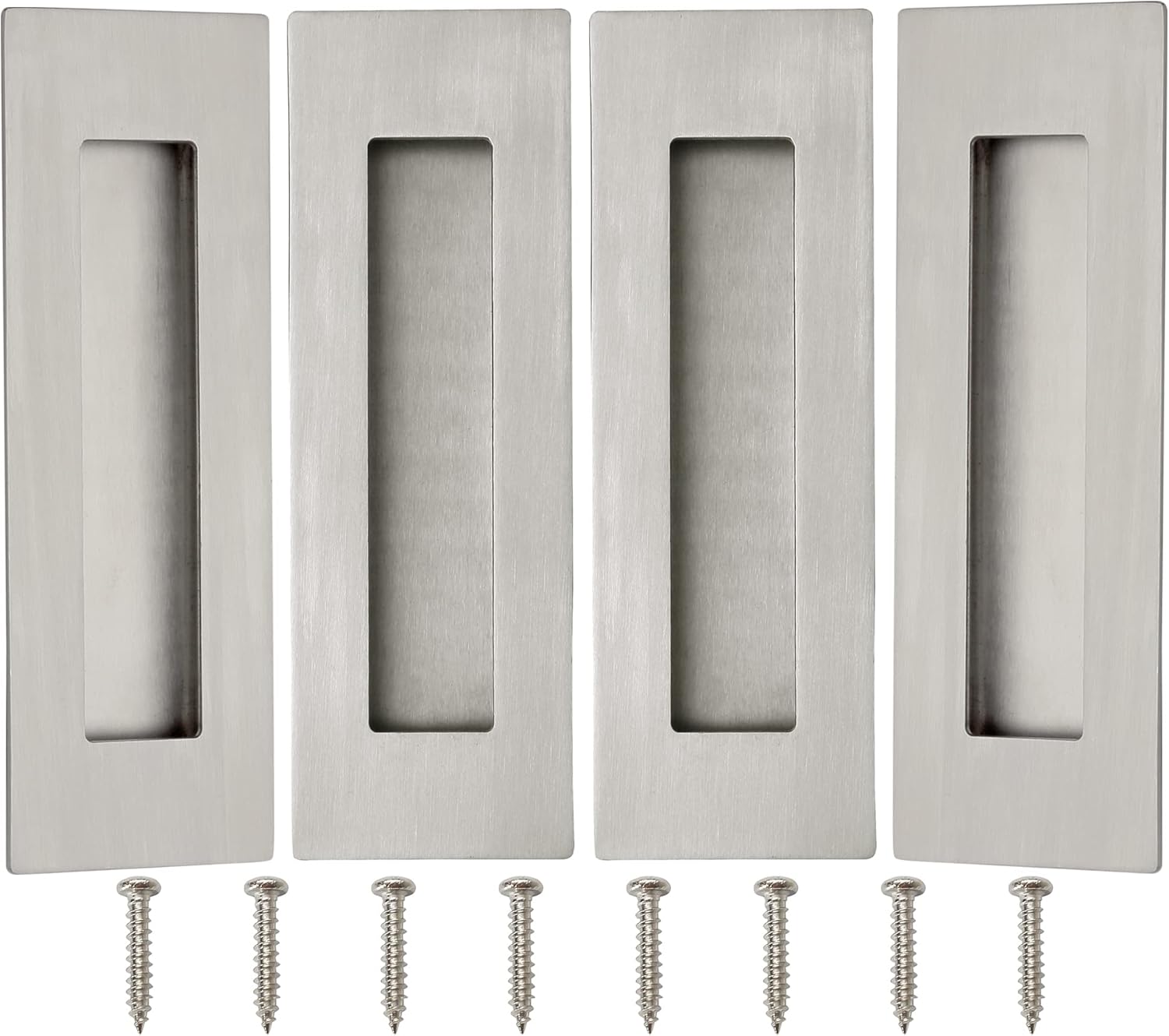 4 Pack, Malimali 6 Inch Brushed Stainless Steel Recessed Finger Flush Pulls for Pocket Door, Barn Door, Closet Sliding Door - Rectangular Door Pulls Hardware - WildKart