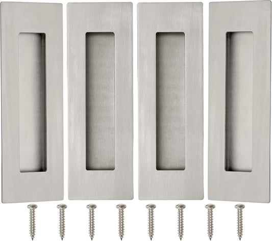 4 Pack, Malimali 6 Inch Brushed Stainless Steel Recessed Finger Flush Pulls for Pocket Door, Barn Door, Closet Sliding Door - Rectangular Door Pulls Hardware - WildKart