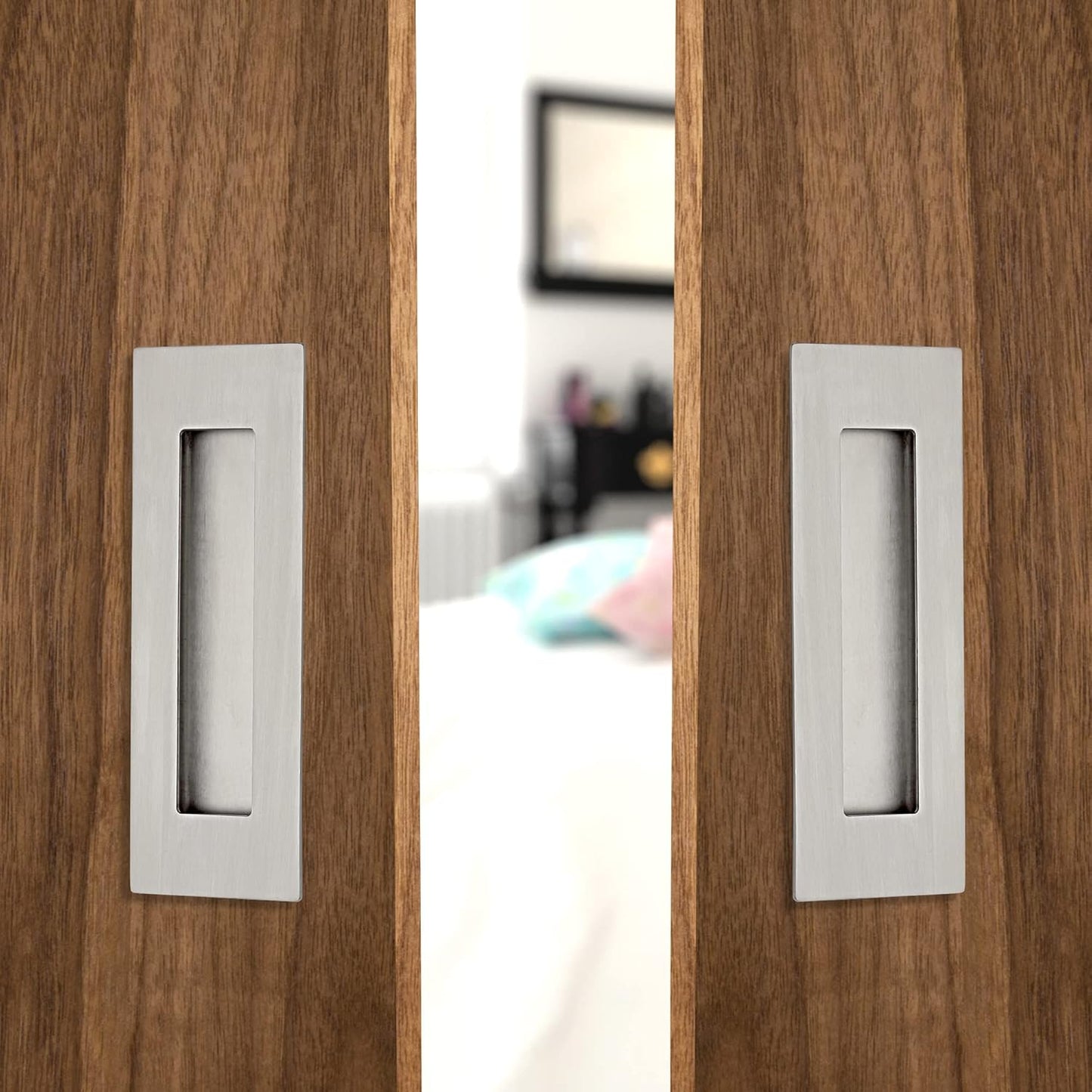 4 Pack, Malimali 6 Inch Brushed Stainless Steel Recessed Finger Flush Pulls for Pocket Door, Barn Door, Closet Sliding Door - Rectangular Door Pulls Hardware - WildKart