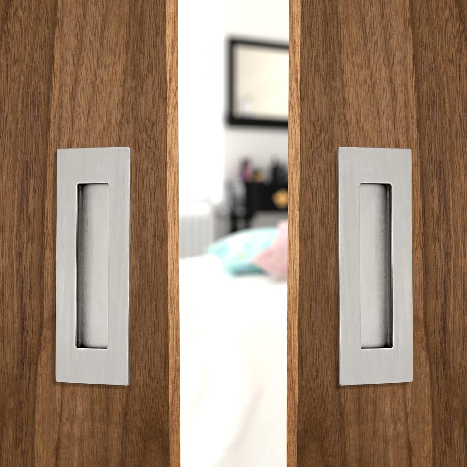 4 Pack, Malimali 6 Inch Brushed Stainless Steel Recessed Finger Flush Pulls for Pocket Door, Barn Door, Closet Sliding Door - Rectangular Door Pulls Hardware - WildKart