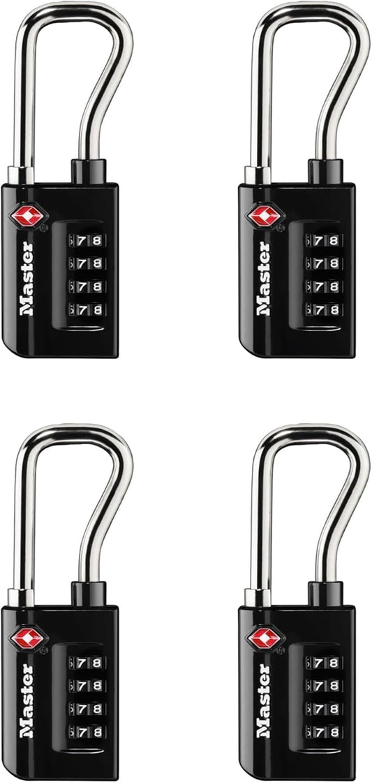 4-Pack Master Lock TSA Accepted Luggage Locks, Set Your Own Combination, 1-5/16" Wide, Black - WildKart
