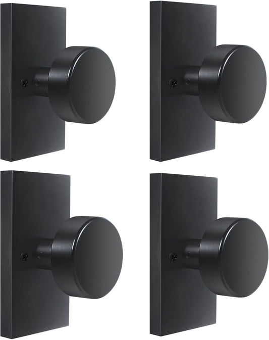 4 Pack Matte Black Modern Rectangle Dummy Door Knobs Interior for Bifold Closet