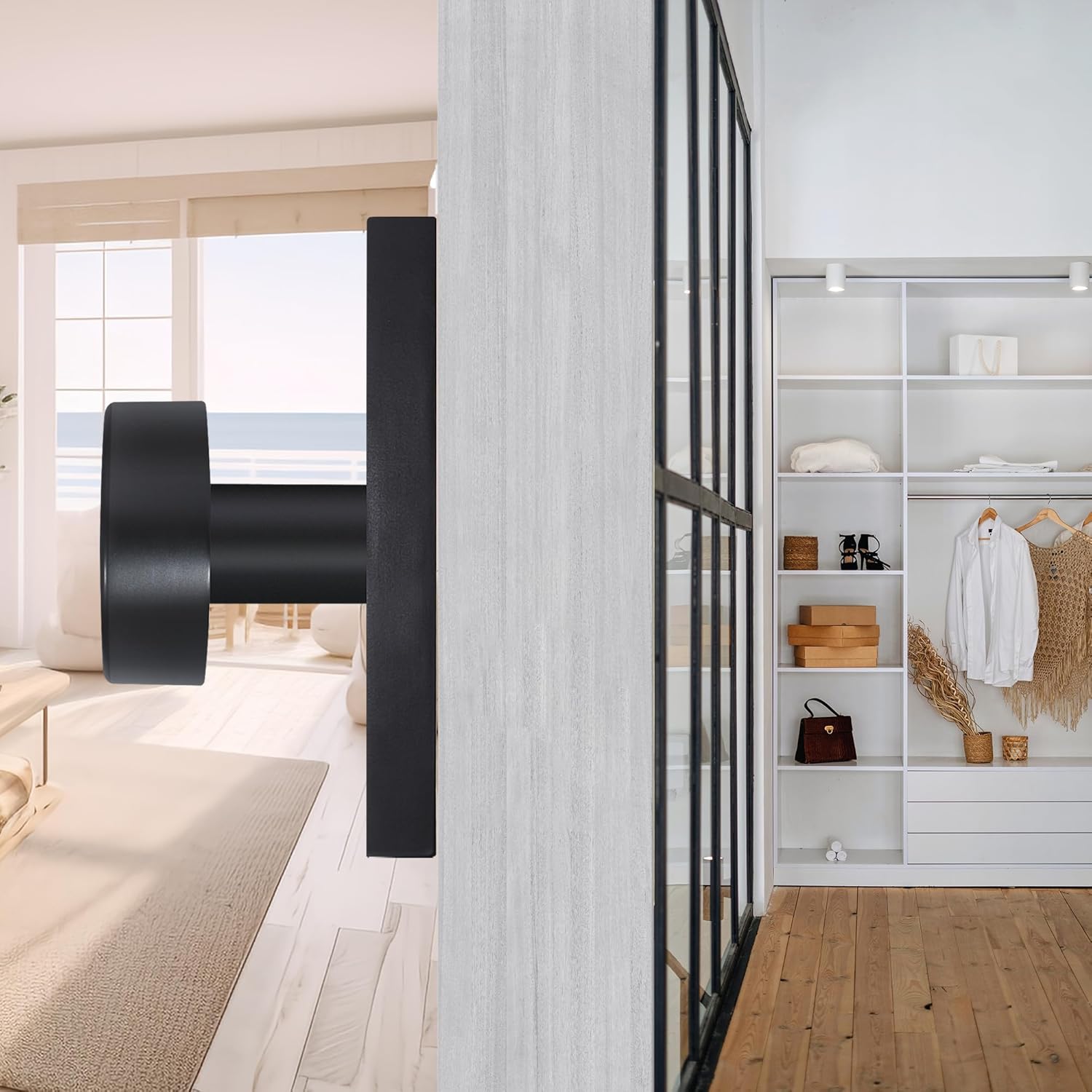 4 Pack Matte Black Modern Rectangle Dummy Door Knobs Interior for Bifold Closet