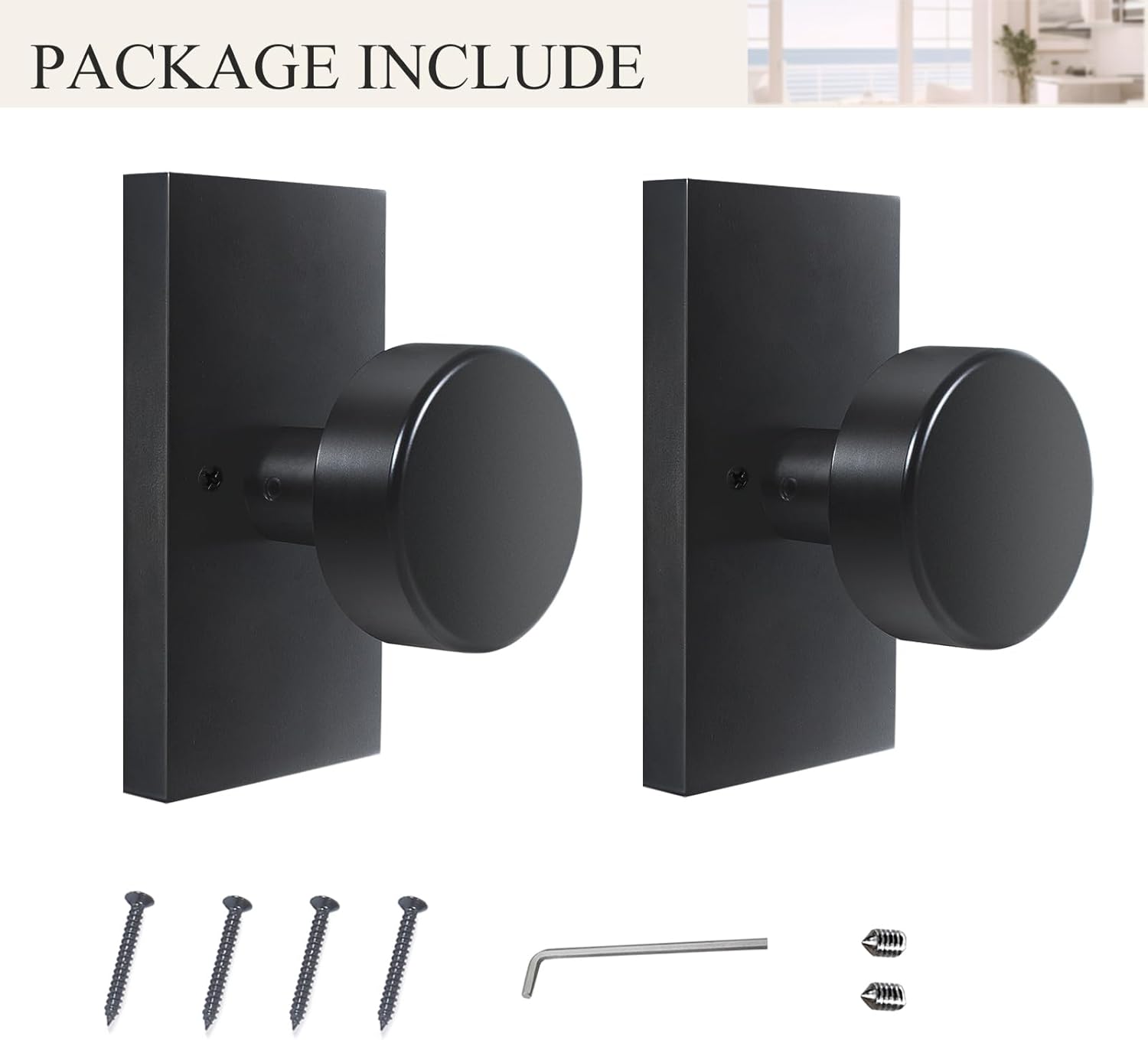 4 Pack Matte Black Modern Rectangle Dummy Door Knobs Interior for Bifold Closet