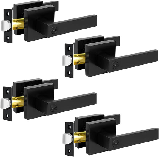 4 Pack Matte Black Privacy Door Levers for Bed and Bath - Keyless Interior Locksets with Left/Right Reversible Handles