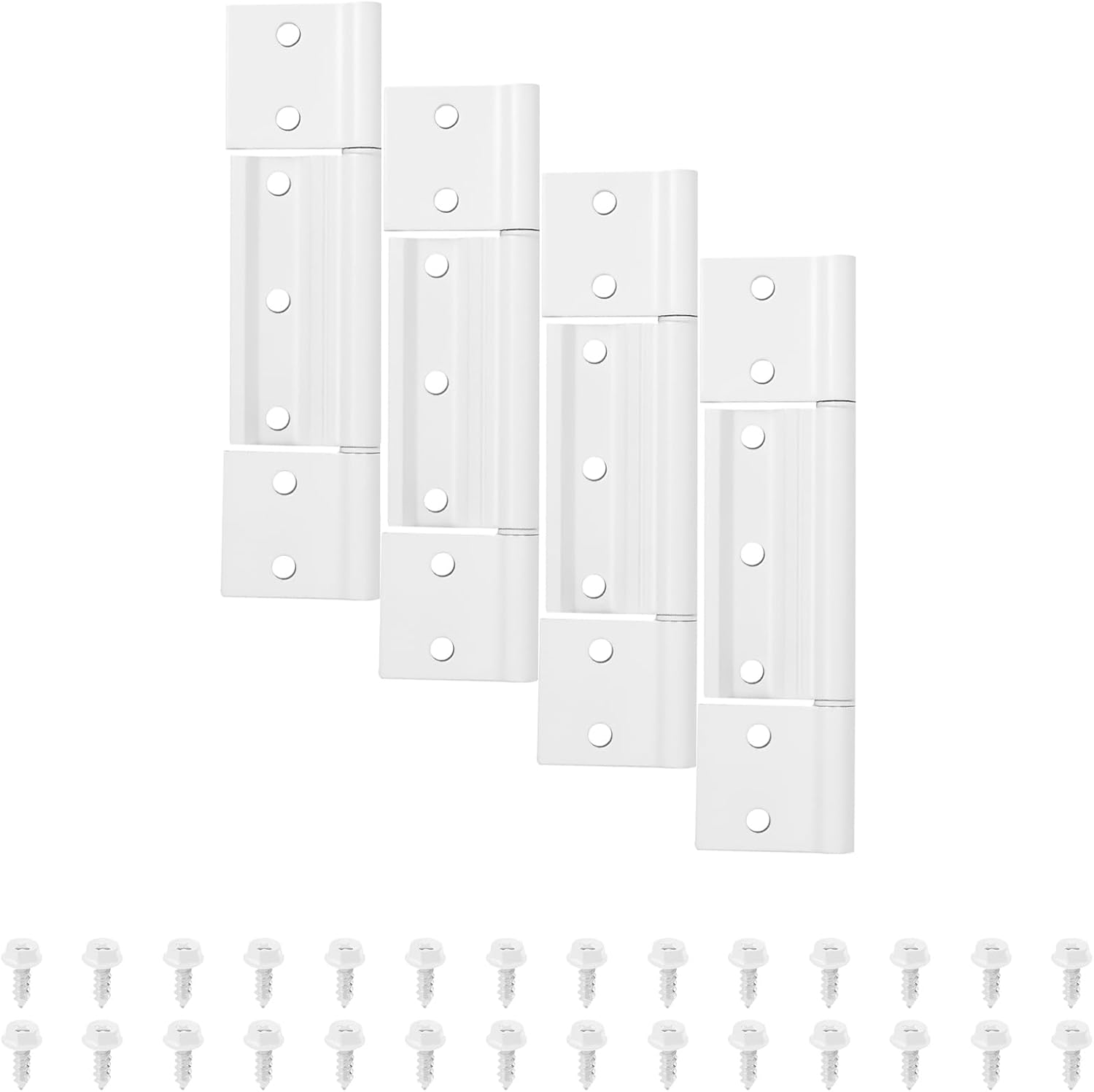 4-Pack Matte White Screen Door Hinges, 1/8 Inch Grooved Center Aluminum Hinges for Interior Exterior Doors - Kitchen Cabinet Compatible