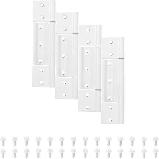 4-Pack Matte White Screen Door Hinges, 1/8 Inch Grooved Center Aluminum Hinges for Interior Exterior Doors - Kitchen Cabinet Compatible