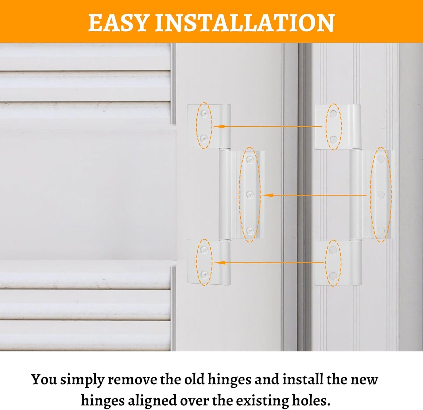 4-Pack Matte White Screen Door Hinges, 1/8 Inch Grooved Center Aluminum Hinges for Interior Exterior Doors - Kitchen Cabinet Compatible