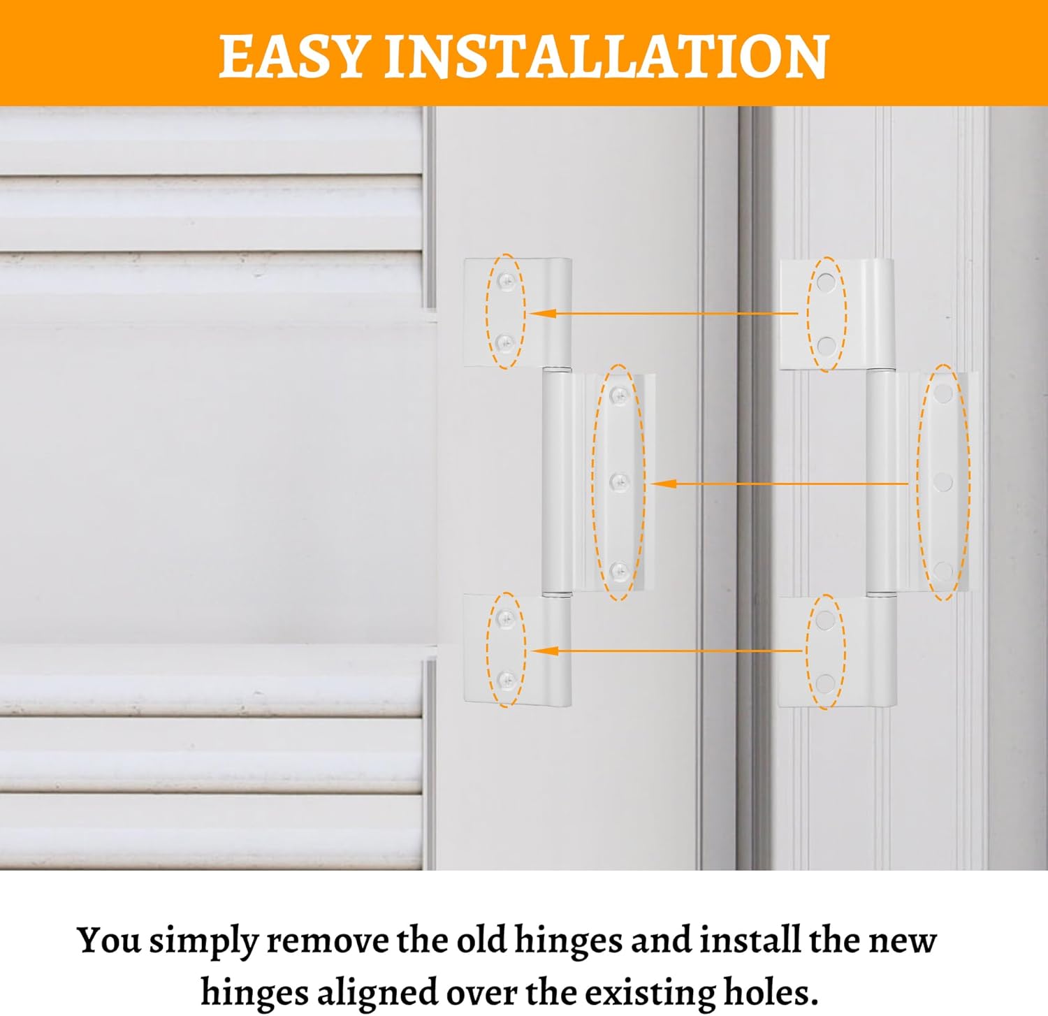 4-Pack Matte White Screen Door Hinges, 1/8 Inch Grooved Center Aluminum Hinges for Interior Exterior Doors - Kitchen Cabinet Compatible