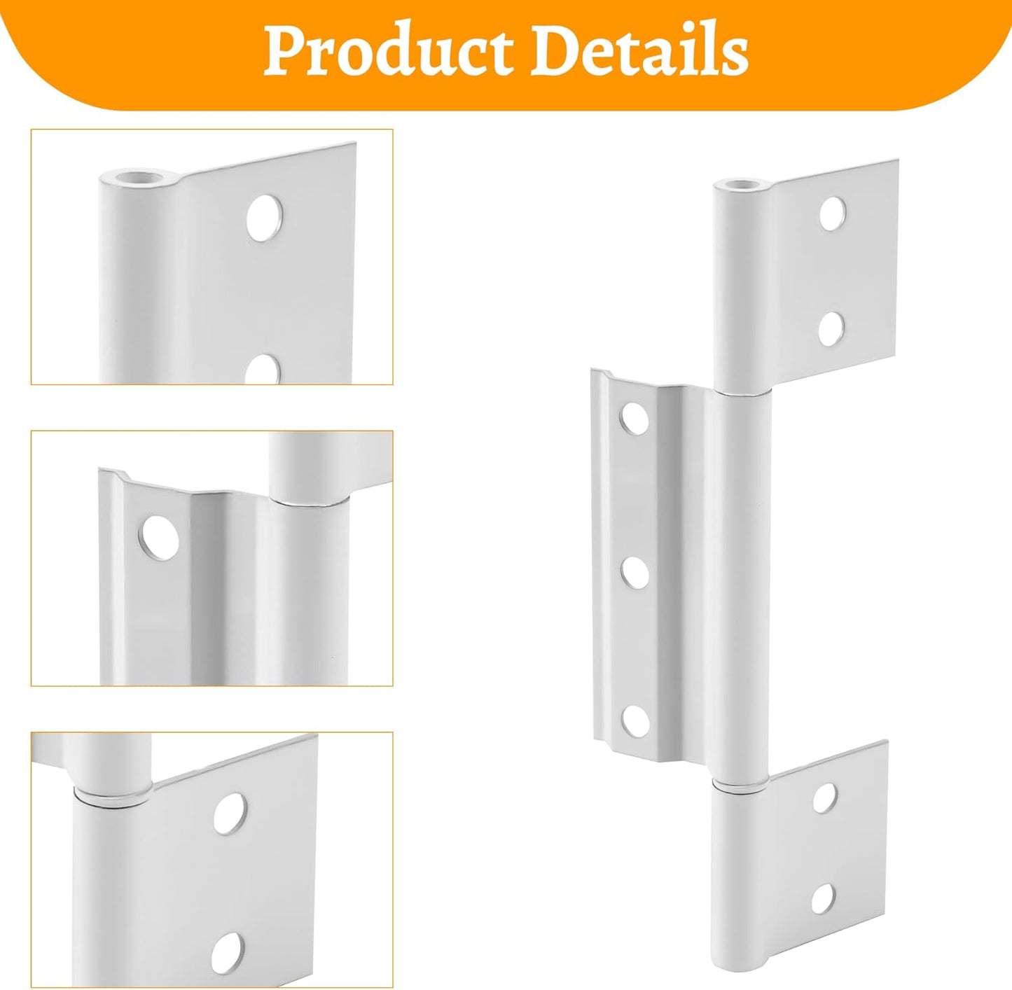 4-Pack Matte White Screen Door Hinges, 1/8 Inch Grooved Center Aluminum Hinges for Interior Exterior Doors - Kitchen Cabinet Compatible