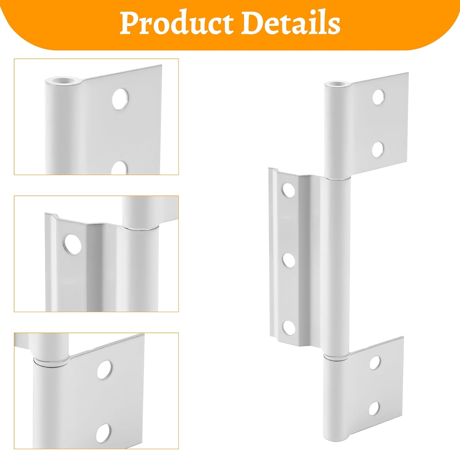 4-Pack Matte White Screen Door Hinges, 1/8 Inch Grooved Center Aluminum Hinges for Interior Exterior Doors - Kitchen Cabinet Compatible