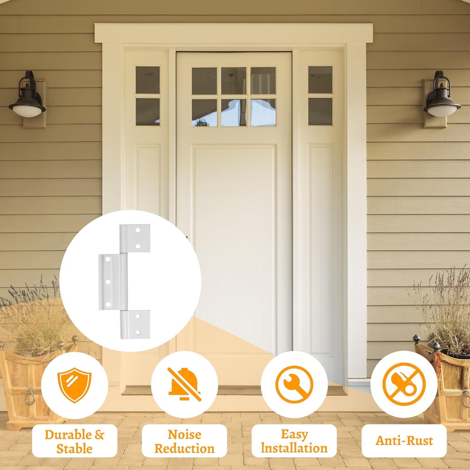 4-Pack Matte White Screen Door Hinges, 1/8 Inch Grooved Center Aluminum Hinges for Interior Exterior Doors - Kitchen Cabinet Compatible