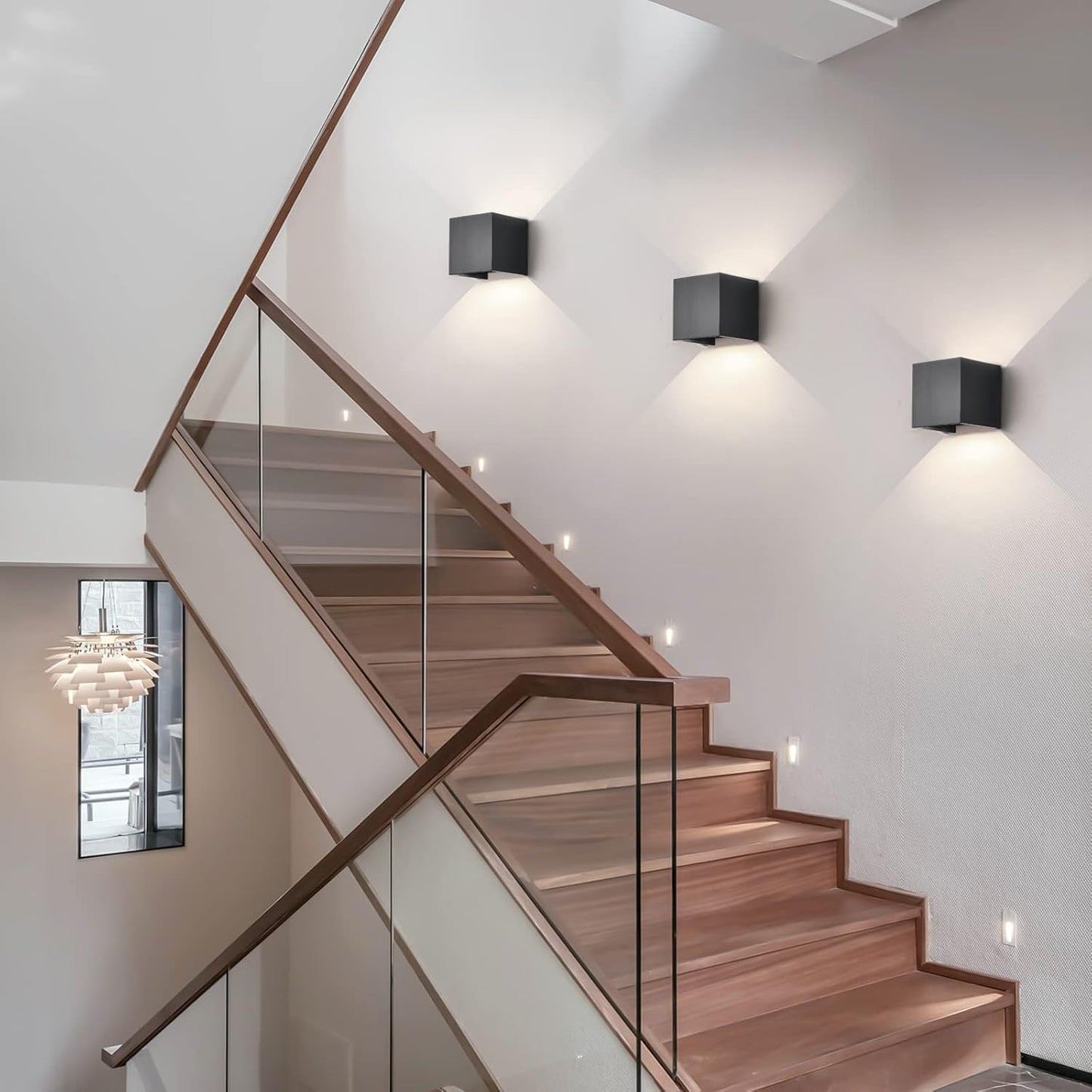 4 Pack Mille Lucciole LED Outdoor Wall Lights, Up and Down Lights, IP65 Waterproof, 12W Square Aluminum Fixtures, Modern Black, 3000K Warm Lights