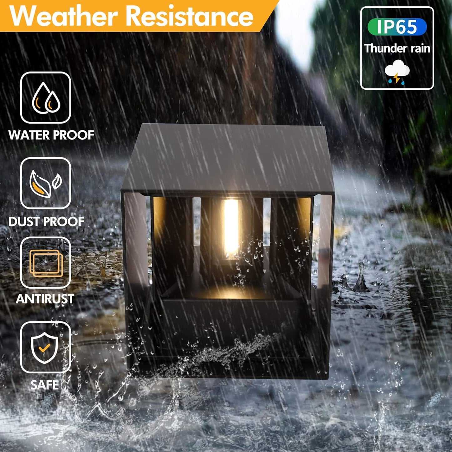 4 Pack Mille Lucciole LED Outdoor Wall Lights, Up and Down Lights, IP65 Waterproof, 12W Square Aluminum Fixtures, Modern Black, 3000K Warm Lights