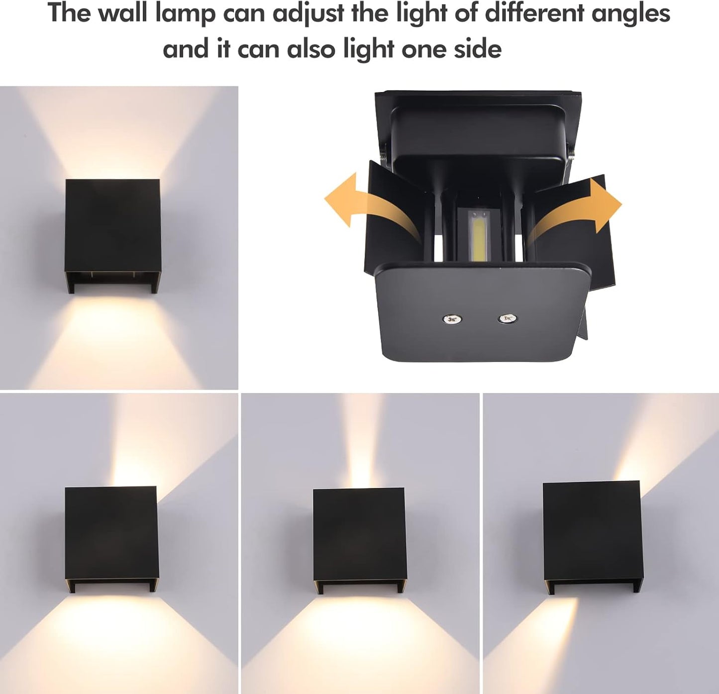 4 Pack Mille Lucciole LED Outdoor Wall Lights, Up and Down Lights, IP65 Waterproof, 12W Square Aluminum Fixtures, Modern Black, 3000K Warm Lights