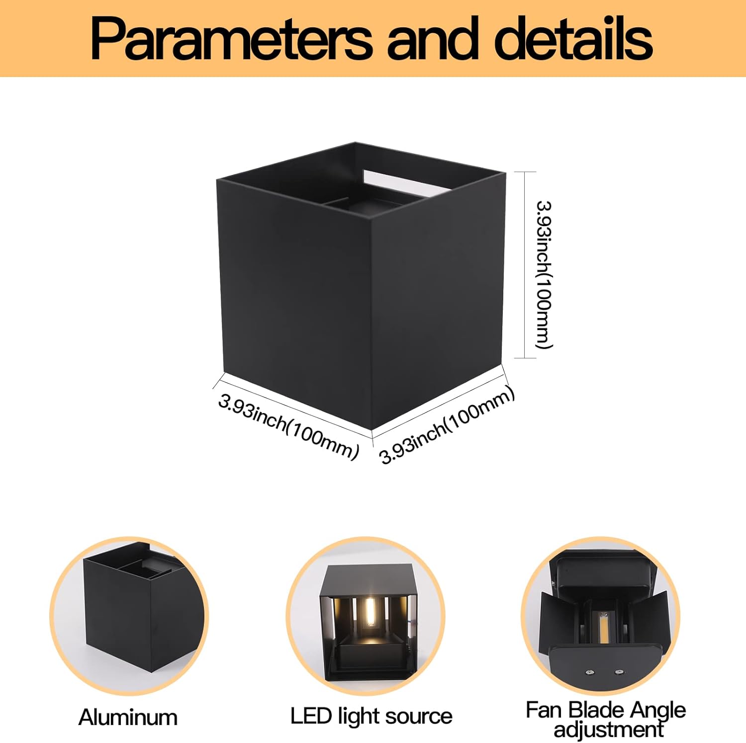 4 Pack Mille Lucciole LED Outdoor Wall Lights, Up and Down Lights, IP65 Waterproof, 12W Square Aluminum Fixtures, Modern Black, 3000K Warm Lights