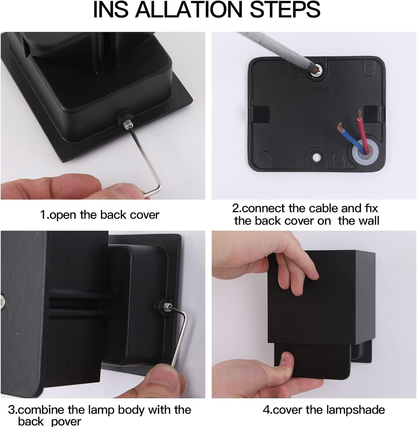 4 Pack Mille Lucciole LED Outdoor Wall Lights, Up and Down Lights, IP65 Waterproof, 12W Square Aluminum Fixtures, Modern Black, 3000K Warm Lights