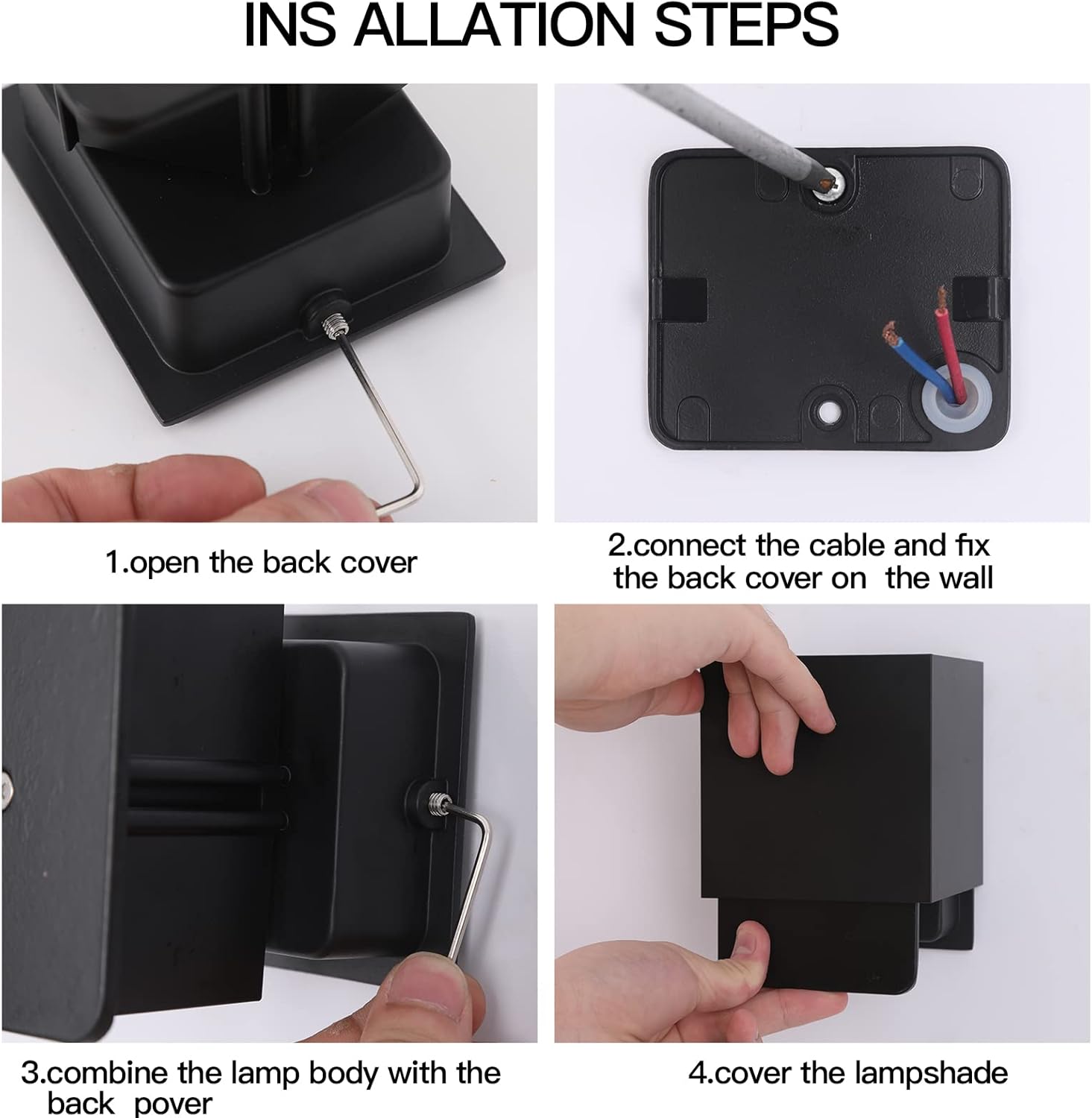 4 Pack Mille Lucciole LED Outdoor Wall Lights, Up and Down Lights, IP65 Waterproof, 12W Square Aluminum Fixtures, Modern Black, 3000K Warm Lights