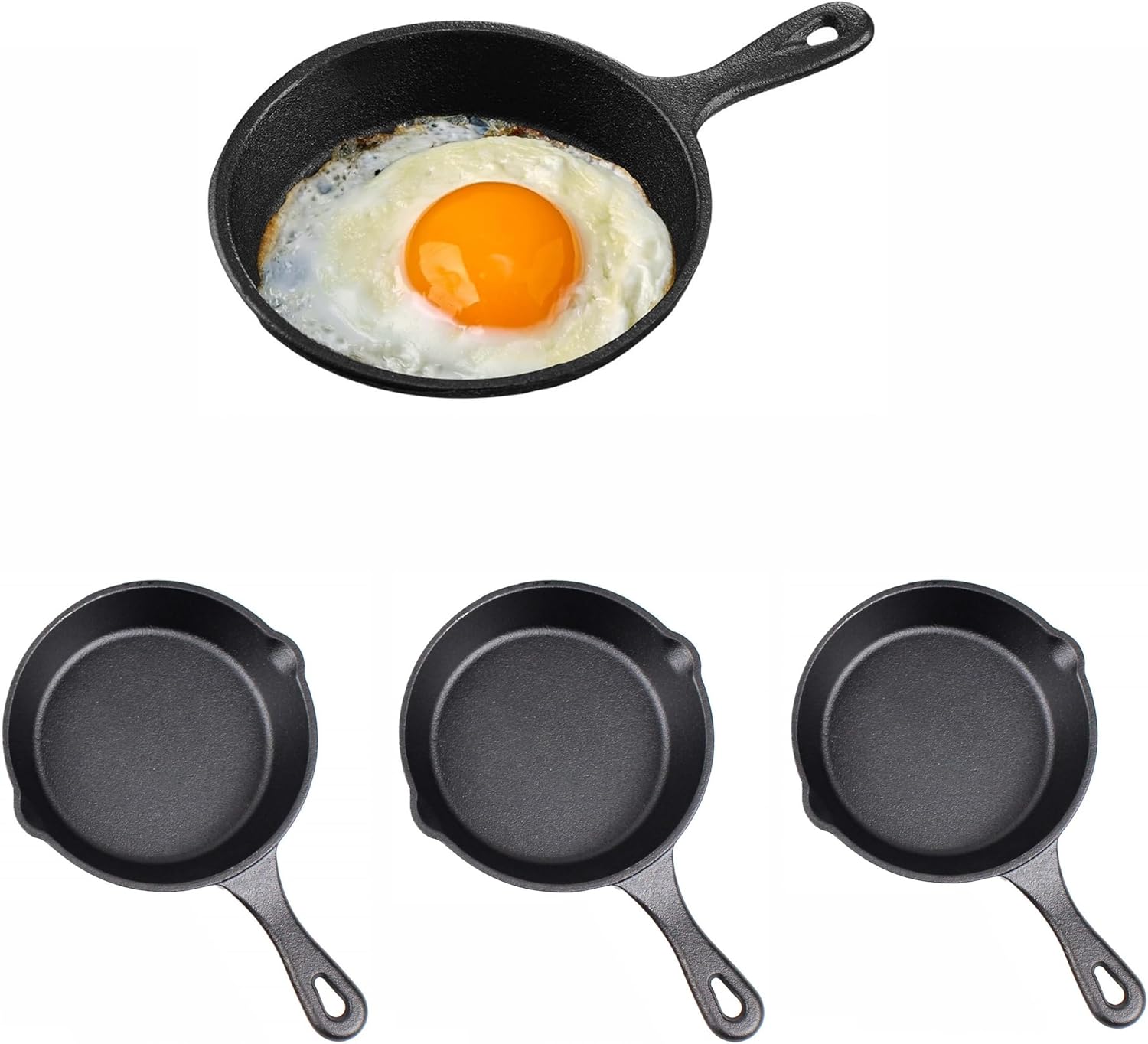 4-Pack Mini Cast Iron Skillet Set - Non-Stick, Oven & Grill Safe, 4" Small Frying Pans for Stove - Indoor/Outdoor Cooking - Black
