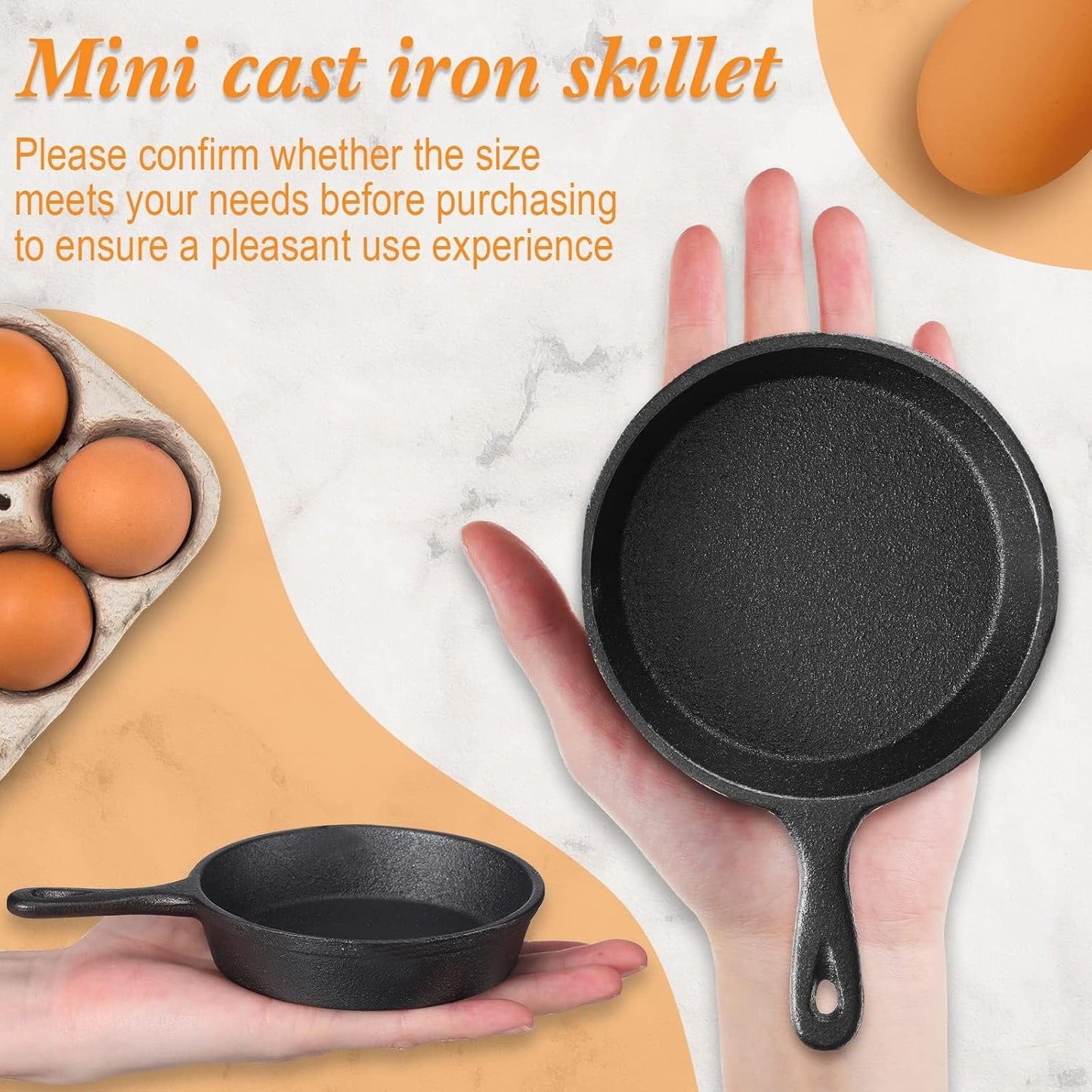 4-Pack Mini Cast Iron Skillet Set - Non-Stick, Oven & Grill Safe, 4" Small Frying Pans for Stove - Indoor/Outdoor Cooking - Black