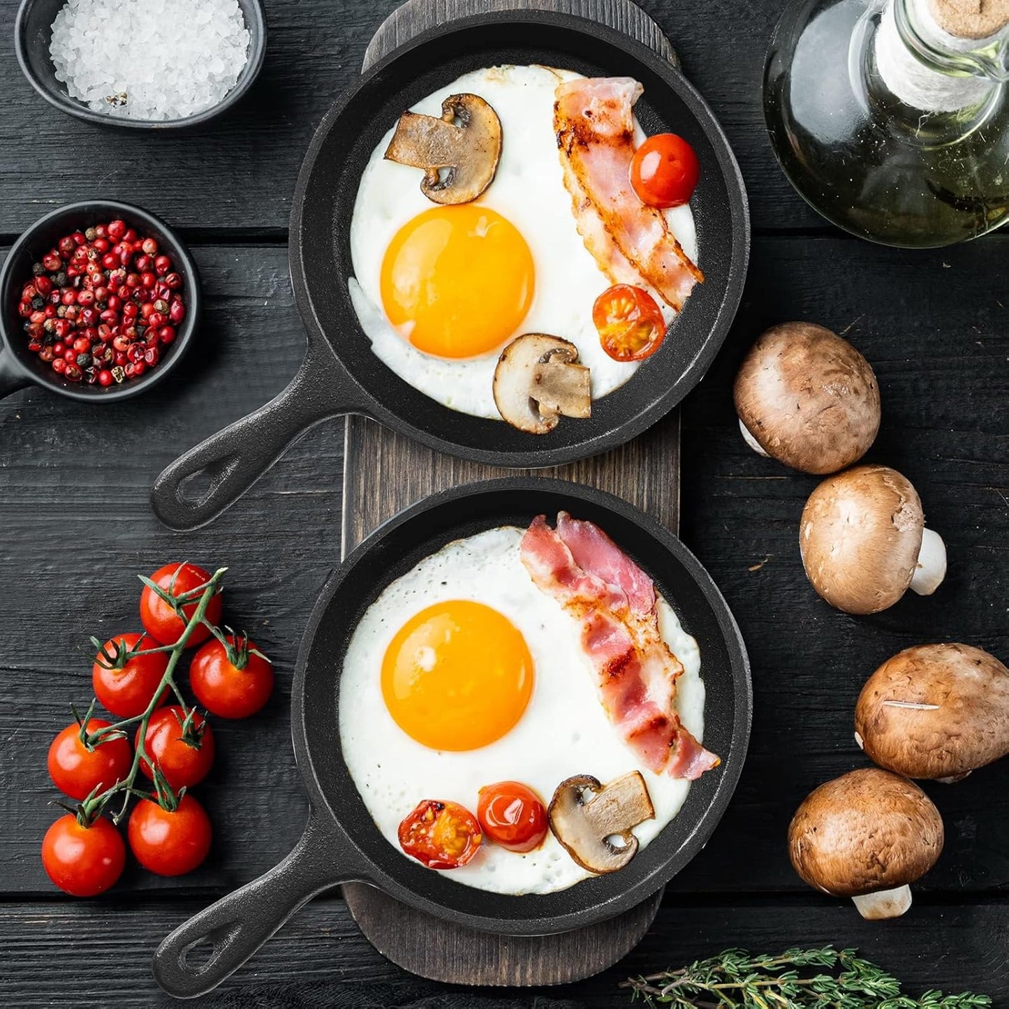 4-Pack Mini Cast Iron Skillet Set - Non-Stick, Oven & Grill Safe, 4" Small Frying Pans for Stove - Indoor/Outdoor Cooking - Black