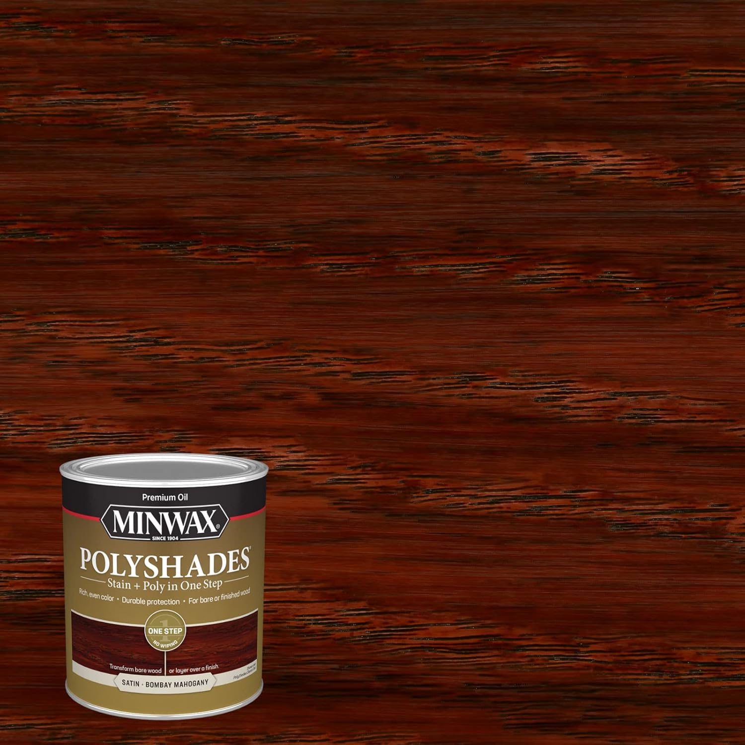 4 Pack Minwax 61380 Bombay Mahogany PolyShades Wood Stain and Polyurethane Satin - 1 qt