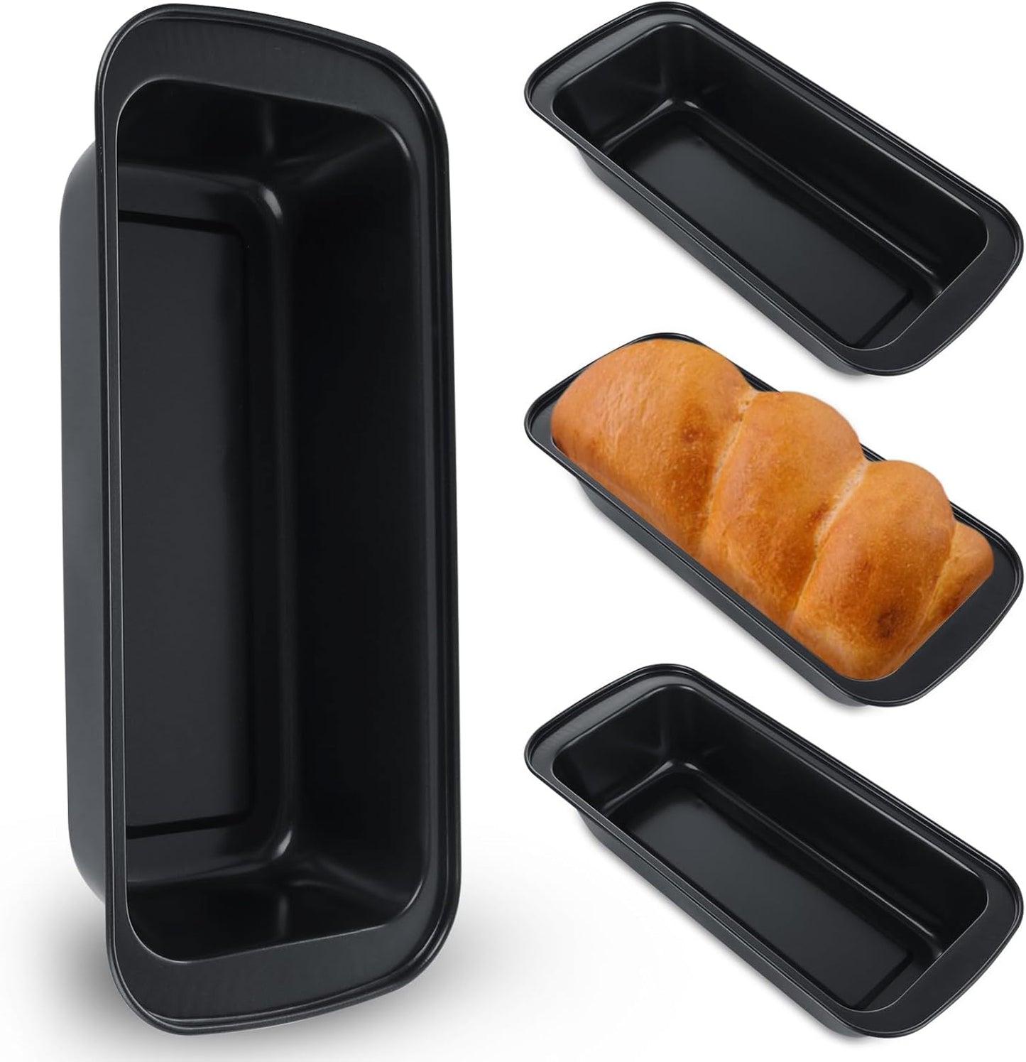 4 Pack Non Stick Carbon Steel Bread Loaf Pan Set for Baking Homemade Bread, Banana Bread, Cake - 12x5 Inch Loaf Pans for Sandwiches