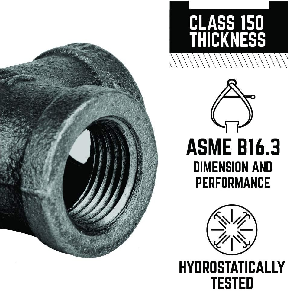 4 Pack of 1/2" Black Malleable Iron Cross Fittings for Standard Pipes - Ideal for Plumbing and DIY Furniture