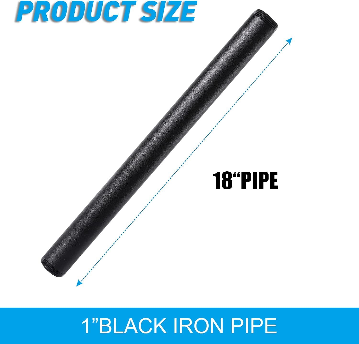 4 Pack of 1"x18" Black Painted Iron Pipe Nipples for DIY Furniture/Shelving - Home TZH Decorative Pipe Fittings