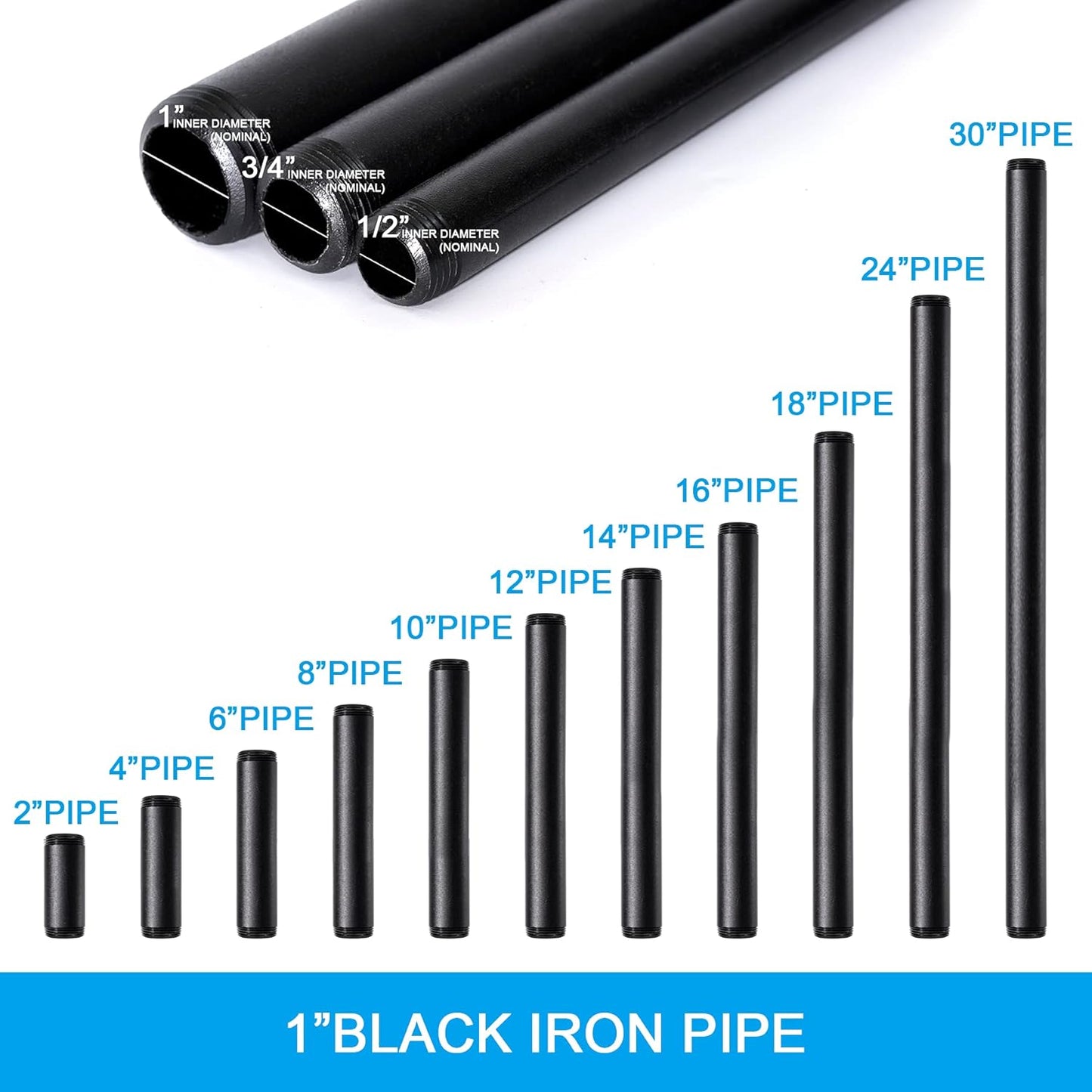 4 Pack of 1"x18" Black Painted Iron Pipe Nipples for DIY Furniture/Shelving - Home TZH Decorative Pipe Fittings