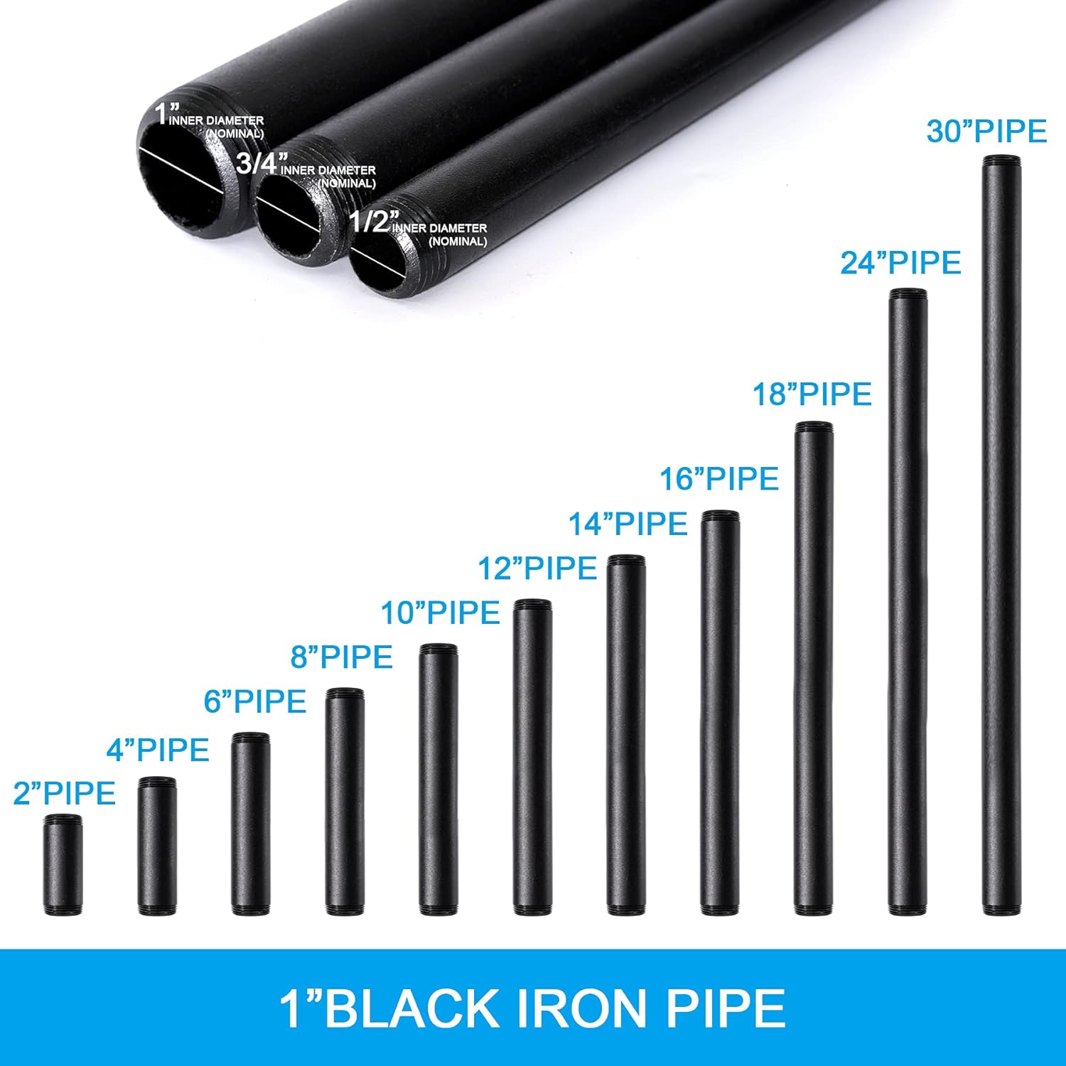 4 Pack of 1"x18" Black Painted Iron Pipe Nipples for DIY Furniture/Shelving - Home TZH Decorative Pipe Fittings