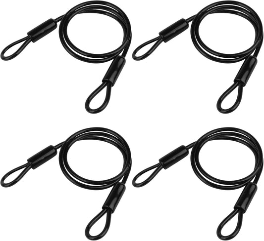 4 Pack of 2.5 ft Black Security Cable Luggage Lock Safety Wire with Double Looped Ends - 5mm Diameter