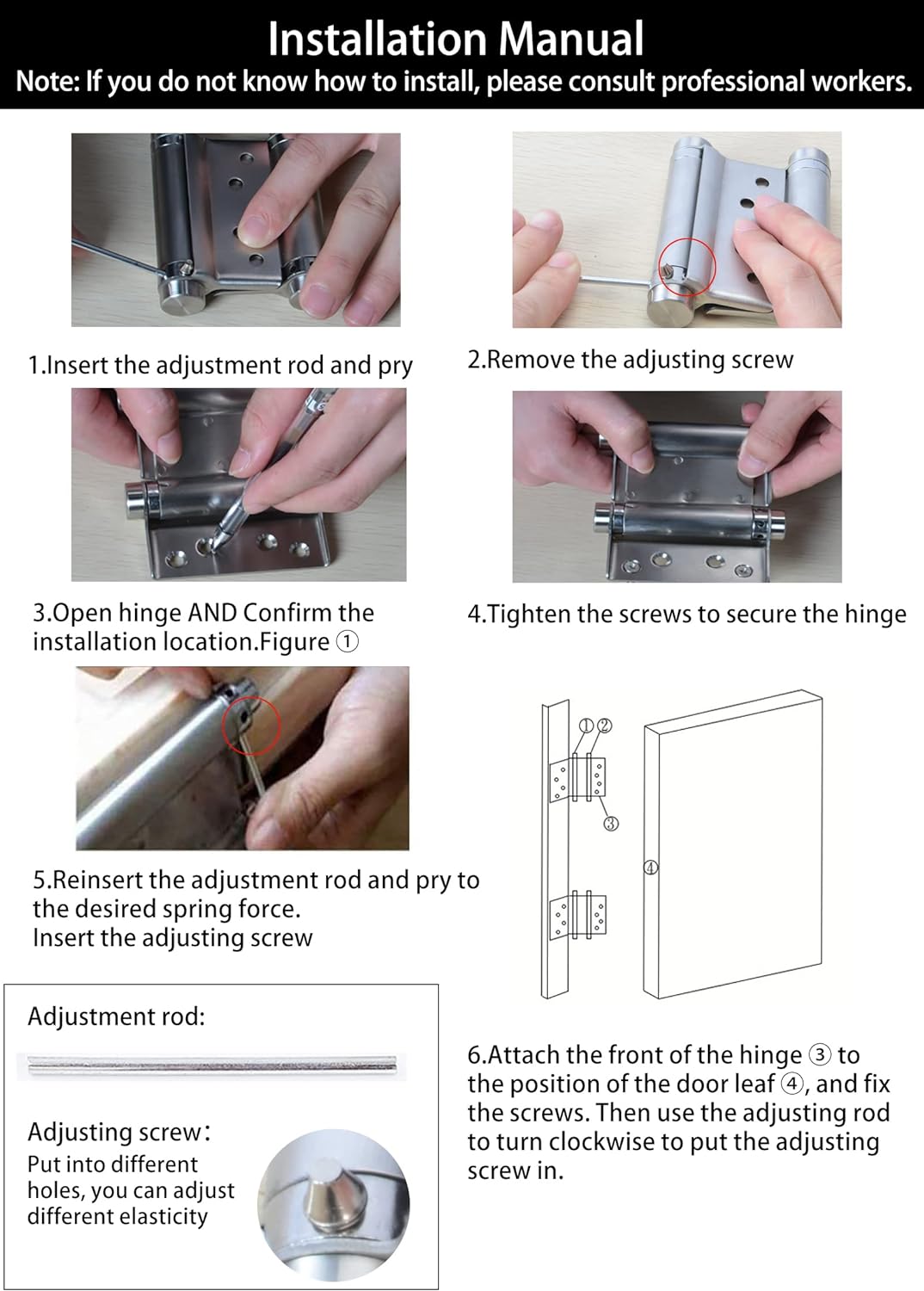4-Pack of BENERAY 3" Double Action Spring Hinges for Saloon Cafe Pub Swinging Doors, Self Closing Door Hinges in 201 Stainless Steel
