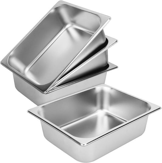 4 Pack of Biugaaufai 1/2 Size Stainless Steel Steam Pans - 4 Inch Deep, Anti-Jamming, Stackable, Professional Grade for Catering, Home Kitchen & Dining
