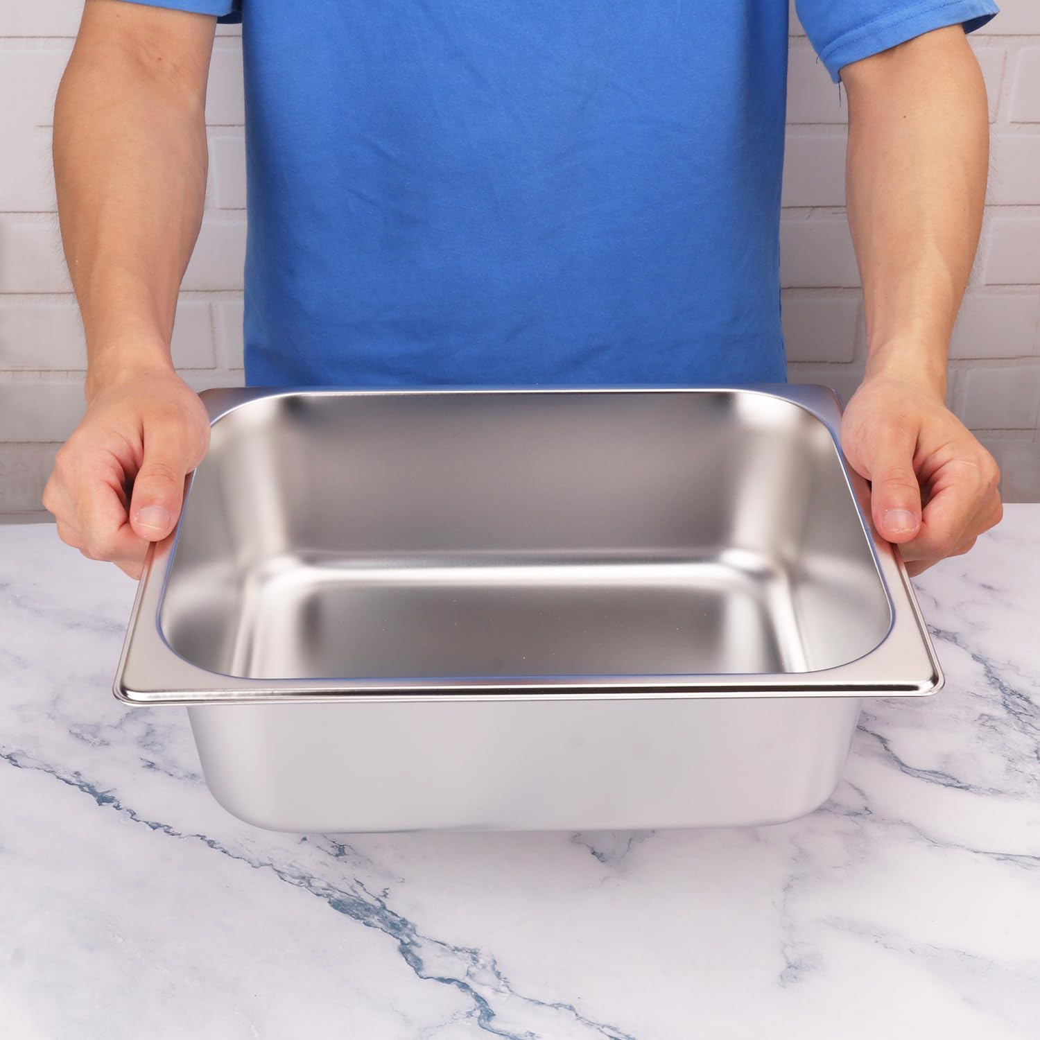 4 Pack of Biugaaufai 1/2 Size Stainless Steel Steam Pans - 4 Inch Deep, Anti-Jamming, Stackable, Professional Grade for Catering, Home Kitchen & Dining