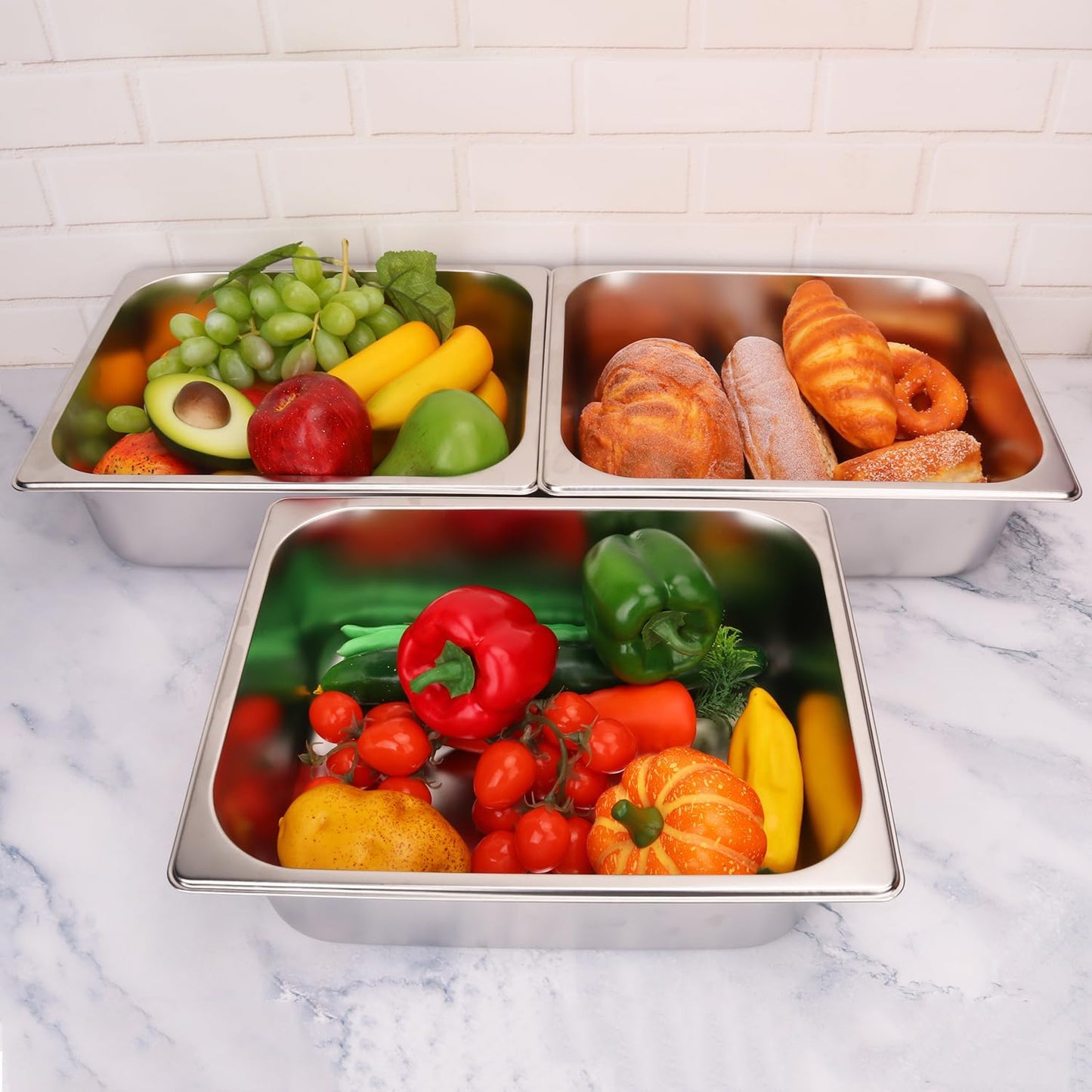 4 Pack of Biugaaufai 1/2 Size Stainless Steel Steam Pans - 4 Inch Deep, Anti-Jamming, Stackable, Professional Grade for Catering, Home Kitchen & Dining