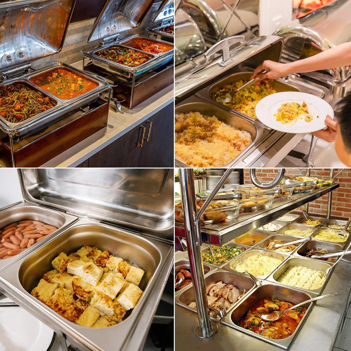 4 Pack of Biugaaufai 1/2 Size Stainless Steel Steam Pans - 4 Inch Deep, Anti-Jamming, Stackable, Professional Grade for Catering, Home Kitchen & Dining