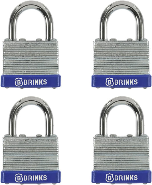 4-Pack of BRINKS 40mm Laminated Steel Keyed Padlocks with Chrome Plated Hardened Steel Shackle - WildKart